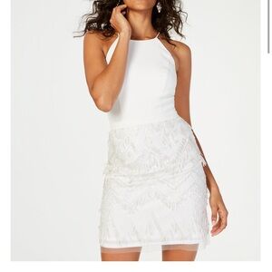 Aidan Mattox White Fringed Dress